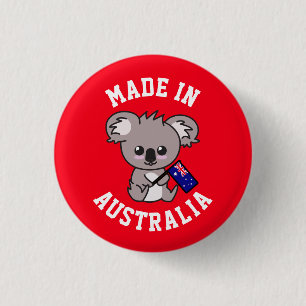 Made In Australia: Koala Holding Australian Flag Button