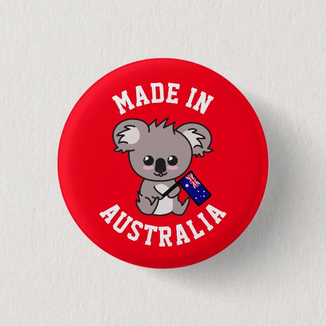 Made In Australia: Koala Holding Australian Flag Button (Front)