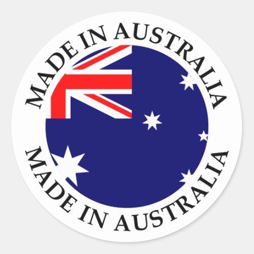 Made in Australia with Round Flag and Text Classic Round Sticker