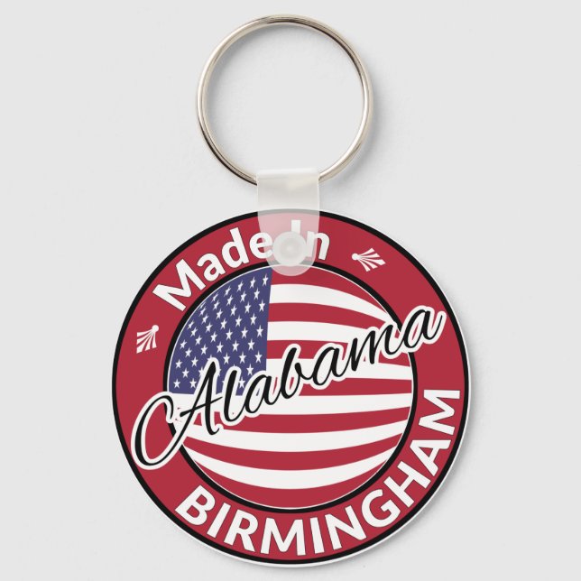 Made in Birmingham Alabama Stars and Stripes Flag Keychain (Front)