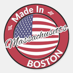 Made in Boston Massachusetts USA Flag Classic Round Sticker