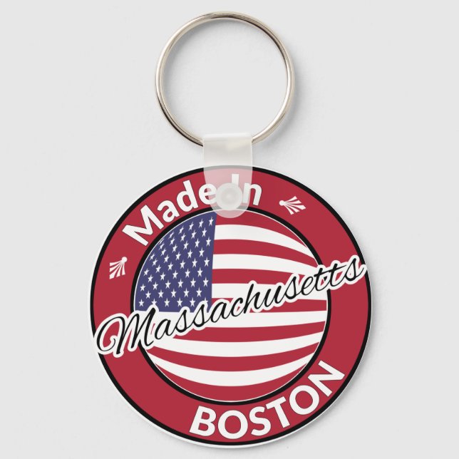Made in Boston Massachusetts USA Flag Keychain (Front)