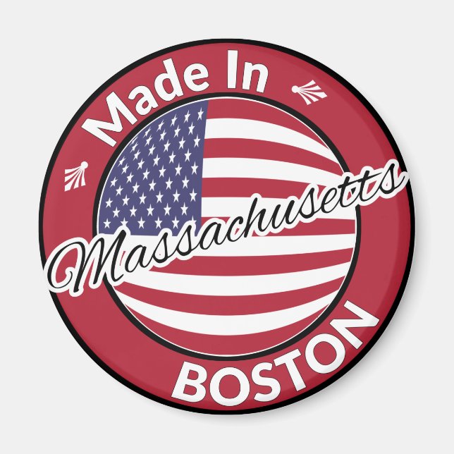 Made in Boston Massachusetts USA Flag Magnet (Front)