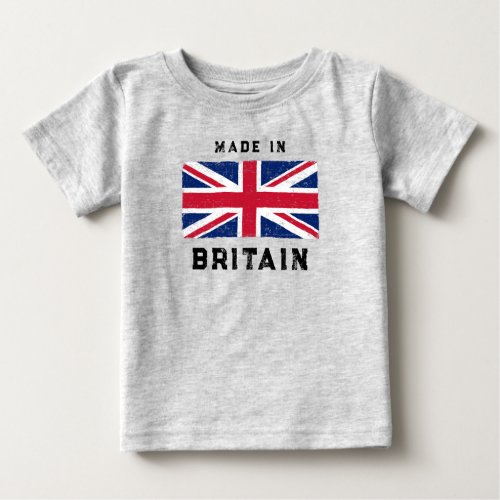 Made in Britain Black Text Vintage Union Jack  Baby T_Shirt