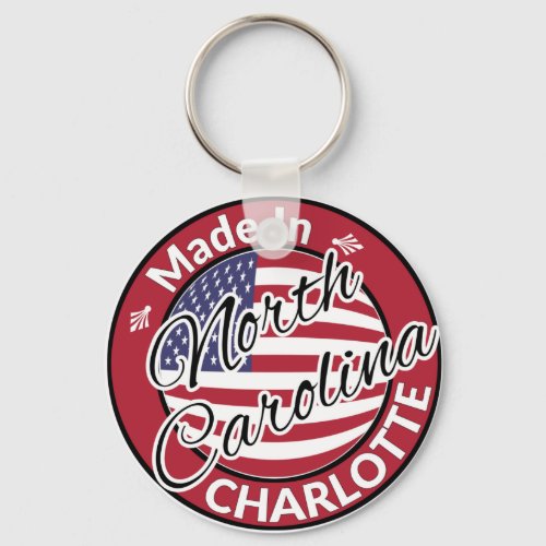 Made in Charlotte North Carolina USA Flag Keychain