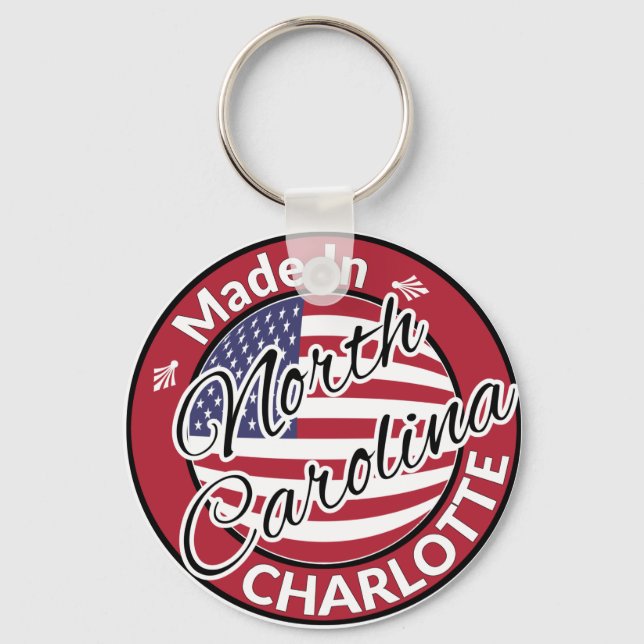 Made in Charlotte North Carolina USA Flag Keychain (Front)