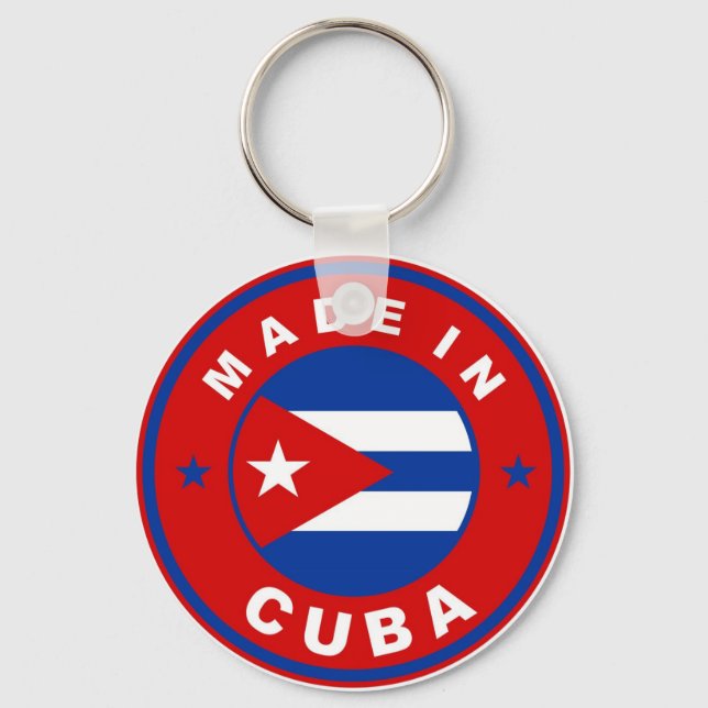 made in cuba country flag product label round keychain (Front)