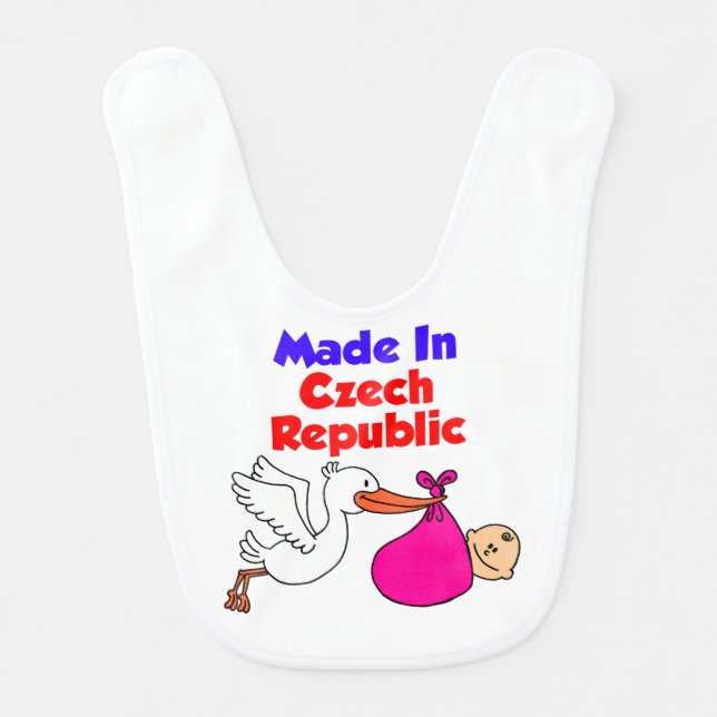 Made In Czech Republic Pink Stork Baby Bib (Front)