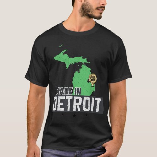 Made in Detroit Michigan State Map Motor City Area T_Shirt