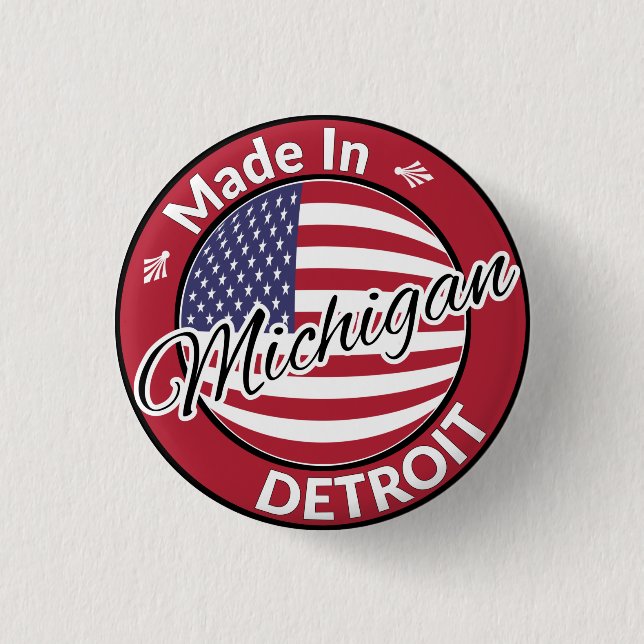 Made in Detroit Michigan USA Flag Button (Front)