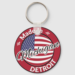 Made in Detroit Michigan USA Flag Keychain