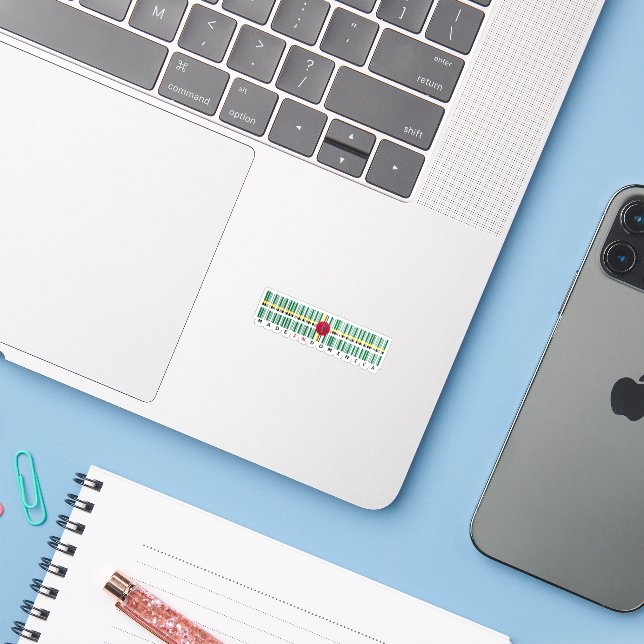 Made in Dominica Barcode Flag Sticker (Laptop w/ iPhone)