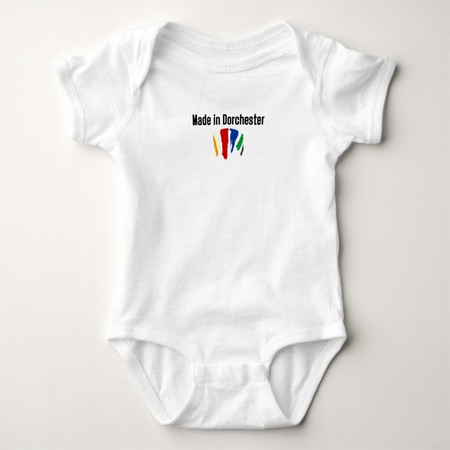Made in Dorchester colorful Baby Bodysuit (Front)