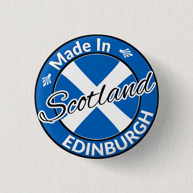Made in Edinburgh Scotland Saltire Flag Button (Front)