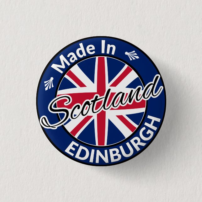 Made in Edinburgh Scotland Union Jack Flag Button (Front)
