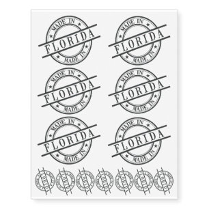 Made In Florida Stamp Style Logo Symbol Black Temporary Tattoos