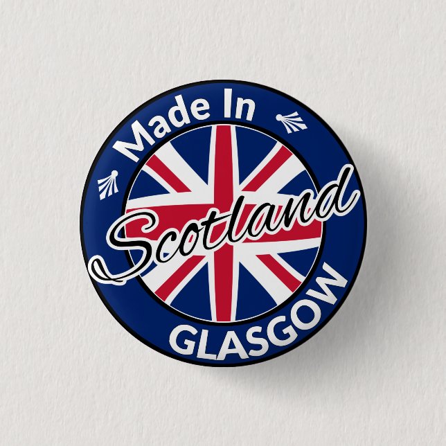 Made in Glasgow Scotland Union Jack Flag Button (Front)