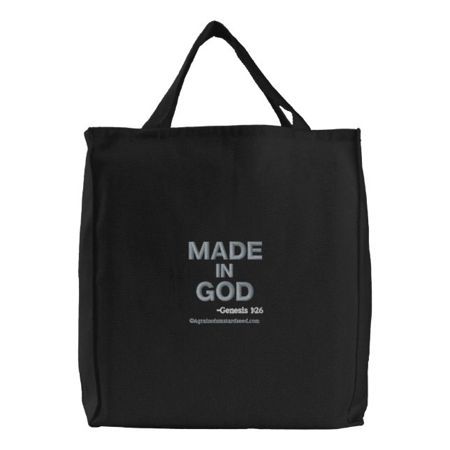 Made in God bible quotes Embroidered Tote Bag (Front)