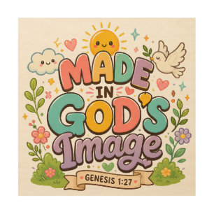 Made In Gods Image Cute Christian Baby Nursery Wood Wall Art