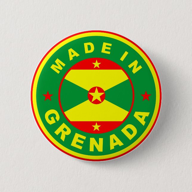 made in grenada country flag product label round button (Front)