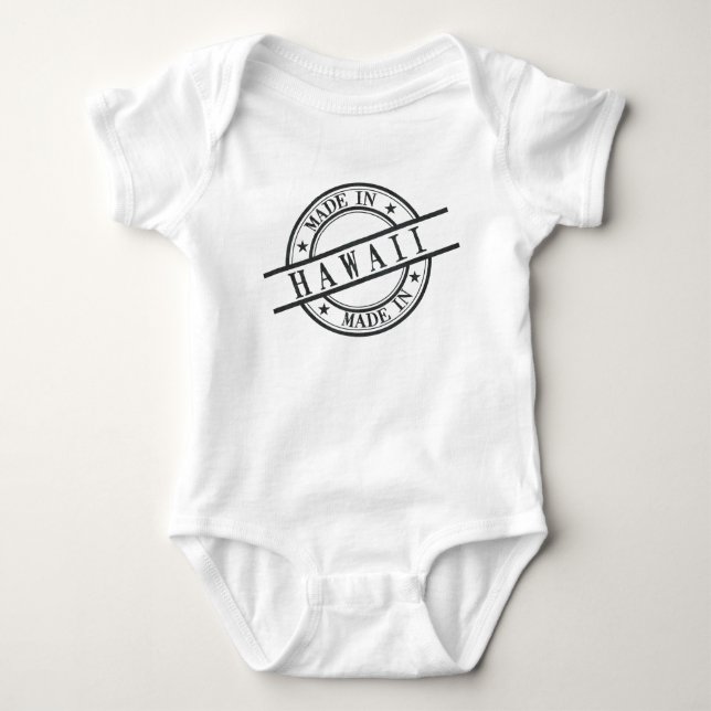 Made In Hawaii Stamp Style Logo Symbol Black Baby Bodysuit (Front)