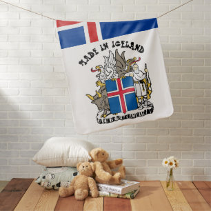 Made in Iceland & Icelandic Flag Birth / snuggle Baby Blanket