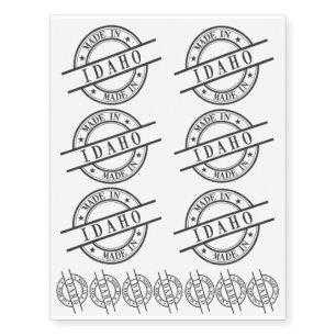 Made In Idaho Stamp Style Logo Symbol Black Temporary Tattoos