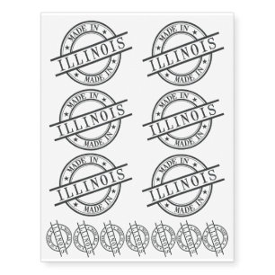 Made In Illinois Stamp Style Logo Symbol Black Temporary Tattoos