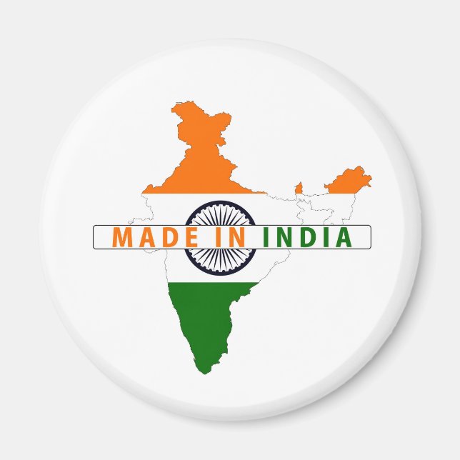made in india country map shape flag product label magnet (Front)