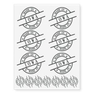 Made In Iowa Stamp Style Logo Symbol Black Temporary Tattoos