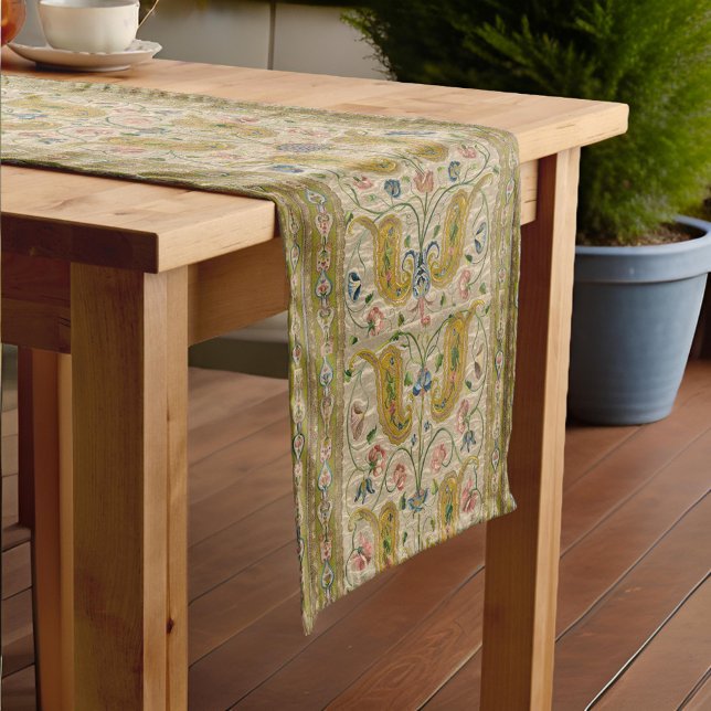 Made in Italy Victorian Paisley Pink Floral Gold Short Table Runner (Creator Uploaded)