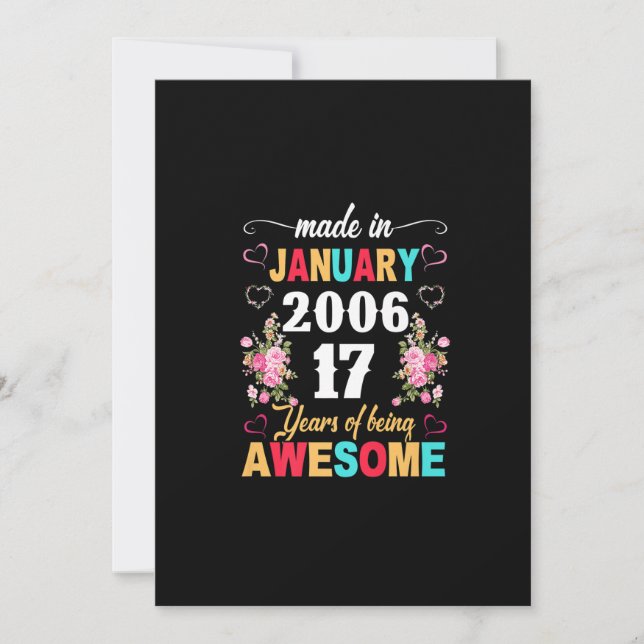 Made in January 2006 17 Years Old 17th Birthday Gi Invitation (Front)