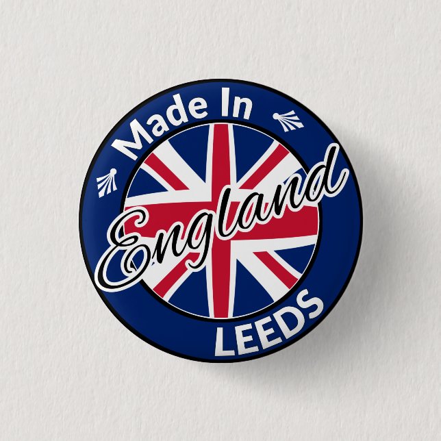 Made in Leeds England Union Jack Flag Button (Front)