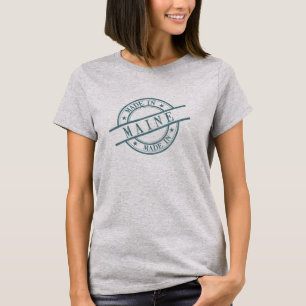 Made in Maine Green Round Rubber Stamp Logo T-Shirt