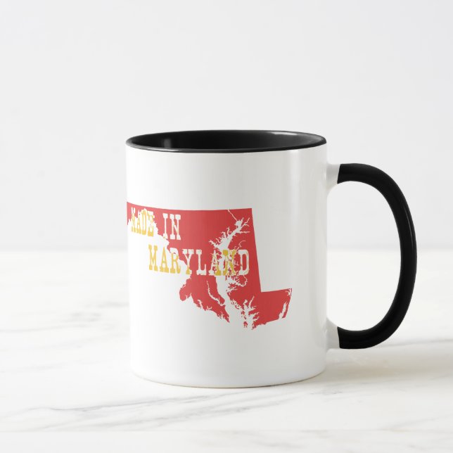 Made In Maryland Map Shape Red with Yellow Text Mug (Right)