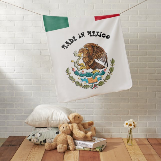 Made in Mexico & Mexican Flag Birth / snuggle Baby Blanket (In Situ)