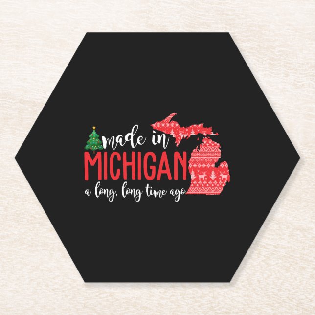 Made In Michigan A Long Long Time Ago Christmas Paper Coaster (Front)