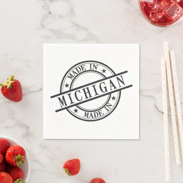 Made In Michigan Black Rubber Stamp Style Logo Napkins (Insitu)