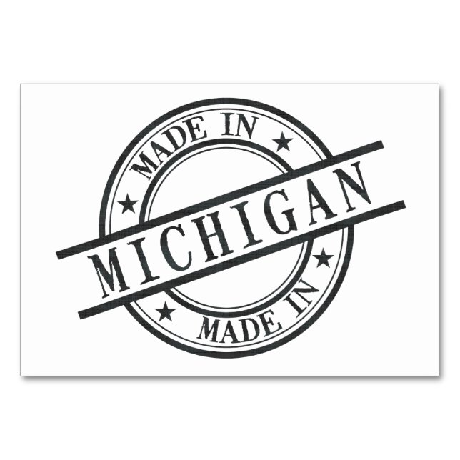 Made In Michigan Stamp Style Logo Symbol Black Table Number (Front)