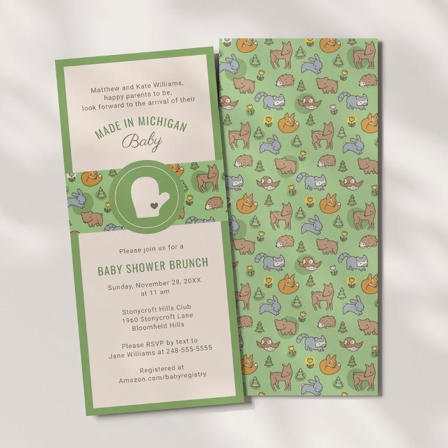 Made in Michigan Woodland Animals Slim Baby Shower Invitation (Creator Uploaded)
