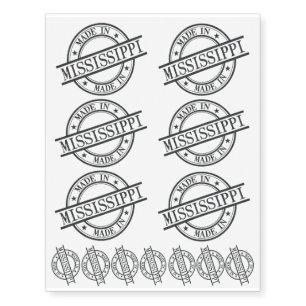 Made In Mississippi Stamp Style Logo Symbol Black Temporary Tattoos