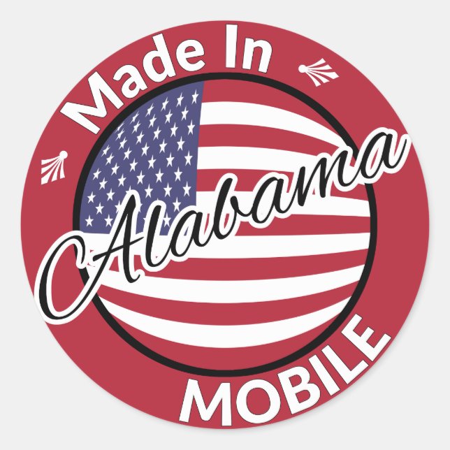 Made in Mobile Alabama Stars and Stripes Flag Classic Round Sticker (Front)