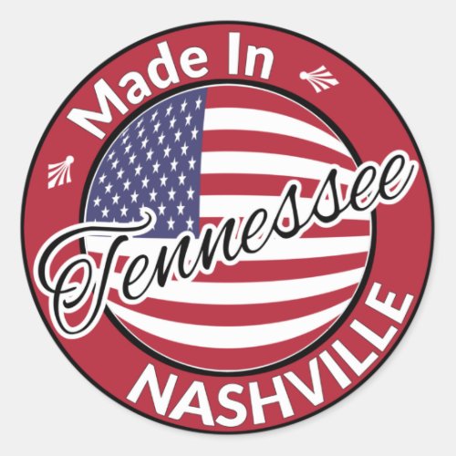 Made in Nashville Tennessee USA Flag Classic Round Sticker