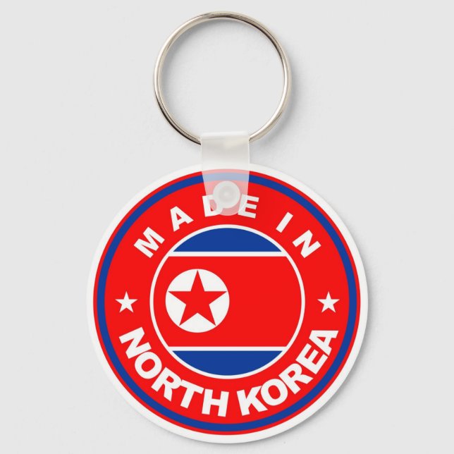 made in north korea country flag product label keychain (Front)
