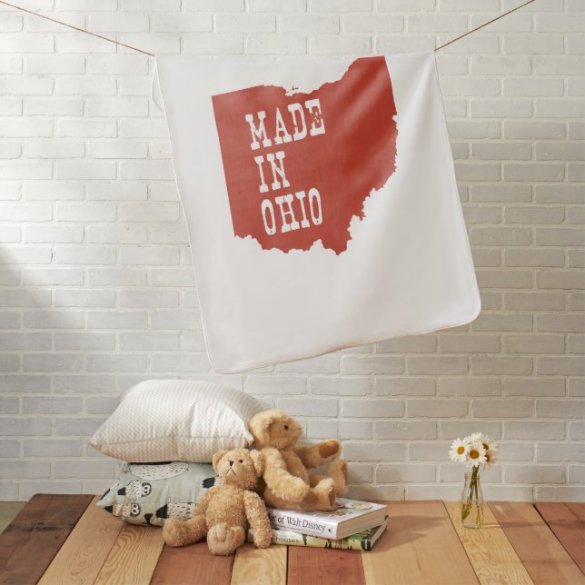 Made In Ohio Shaped Ohioan Birth State Buckeye Baby Blanket (In Situ)