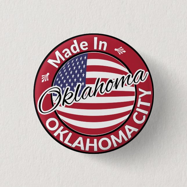 Made in Oklahoma City Oklahoma USA Flag Button (Front)