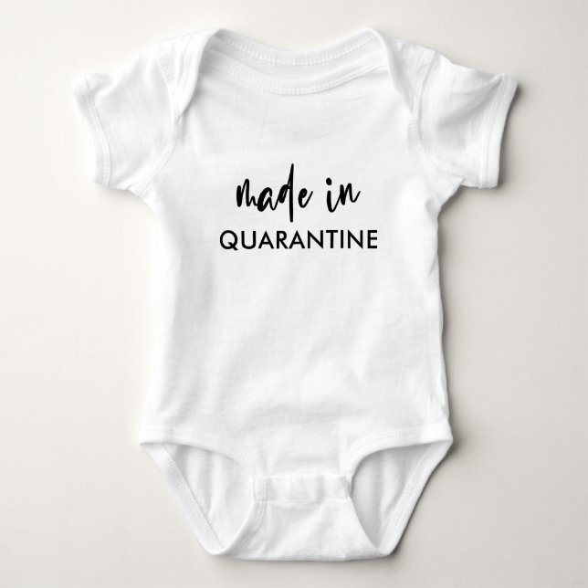 Made in Quarantine Calligraphy Funny Corona Baby Bodysuit (Front)