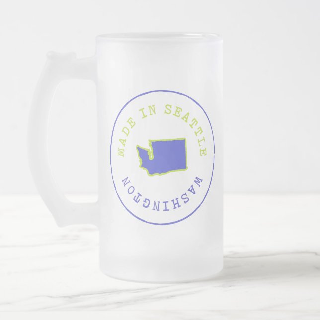 Made in Seattle Stamp Frosted Glass Beer Mug (Left)