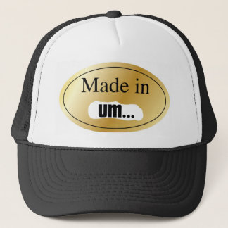 MADE IN SPOOF STICKER TRUCKER HAT