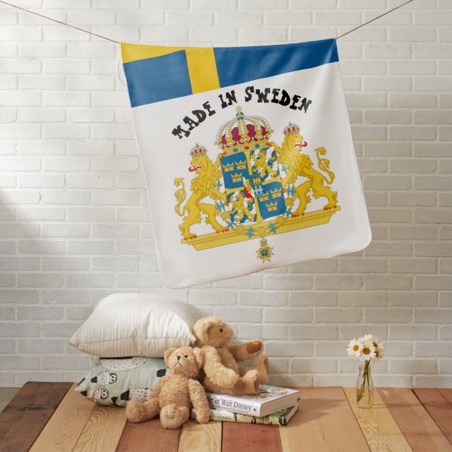 Made in Sweden & Swedish Flag Birth / snuggle Baby Blanket (In Situ)